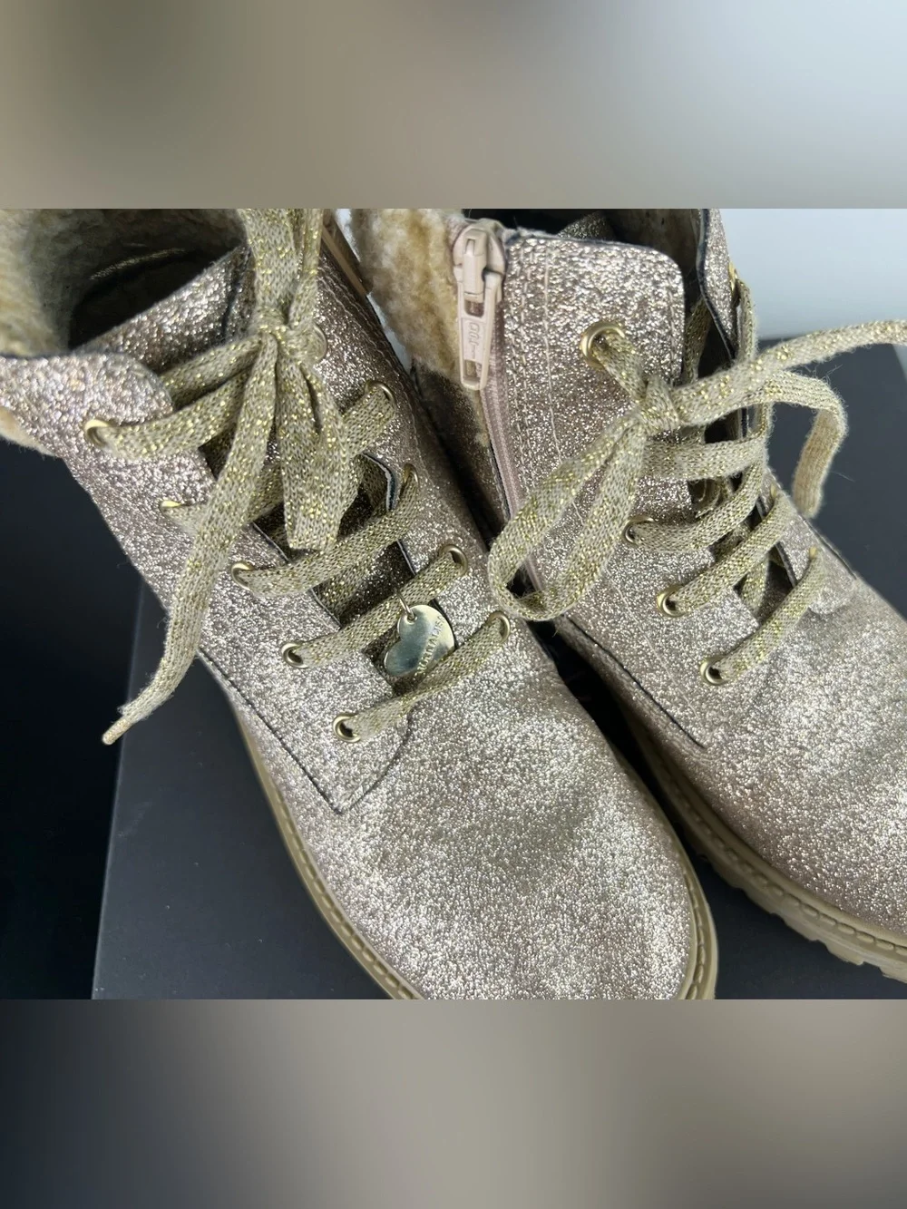 Monnalisa Girls Lace-Up Gold Glitter Ankle Boots, Beige, 34 EU
